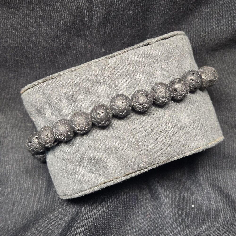 Black Lava Stone Bead Bracelet Braided Rope Adjustable Macrame Unisex